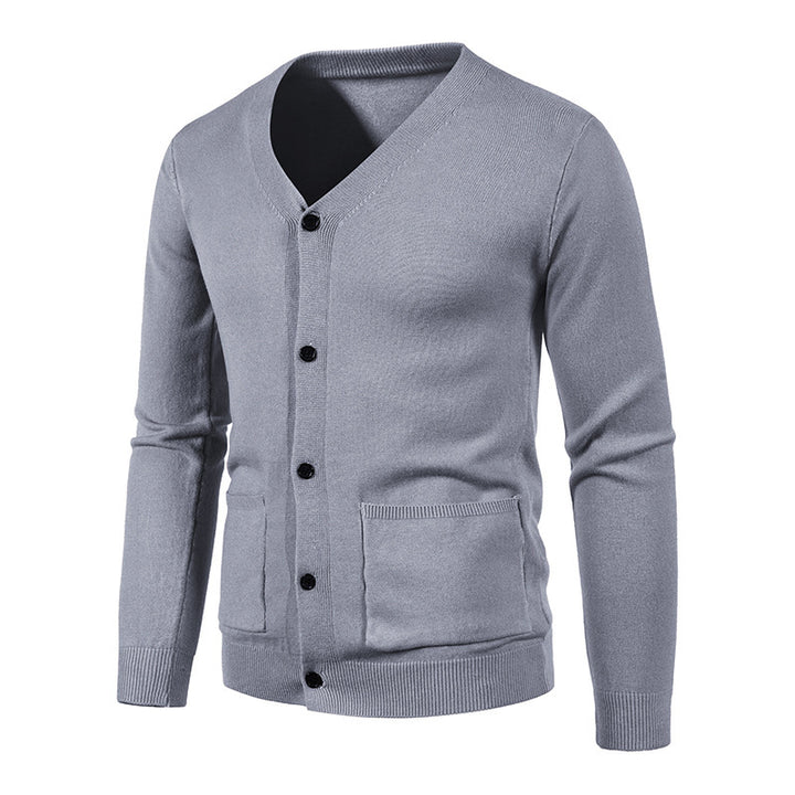 Knitted men's V neck jacket with practical pockets Lune London