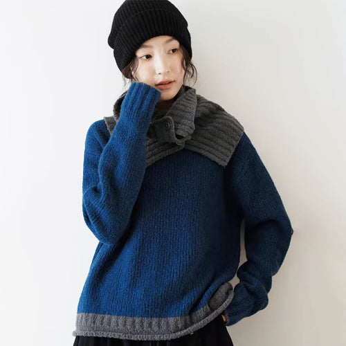 Pull chunky en tricot pour femmes avec col asymétrique et détail de bouton innovant Chic & Stil