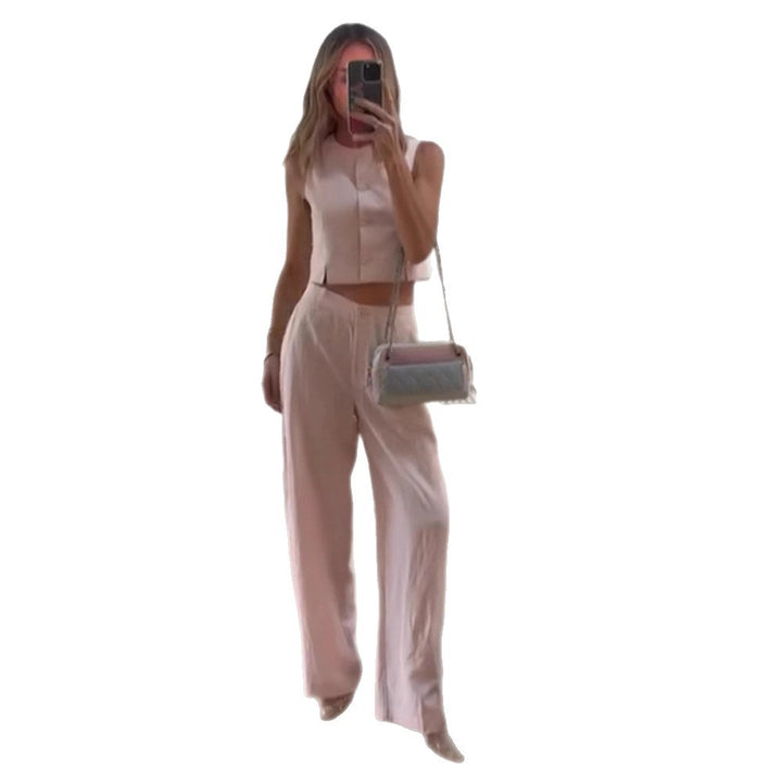 Women High-waisted wide summer pants with crease and side pockets Amarae