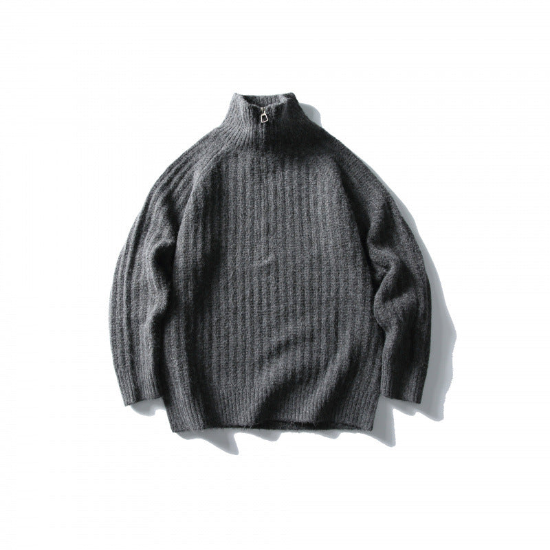 Unisex Oversize Ribbed Half-Zip Sweater with Stand-Up Collar Amarae