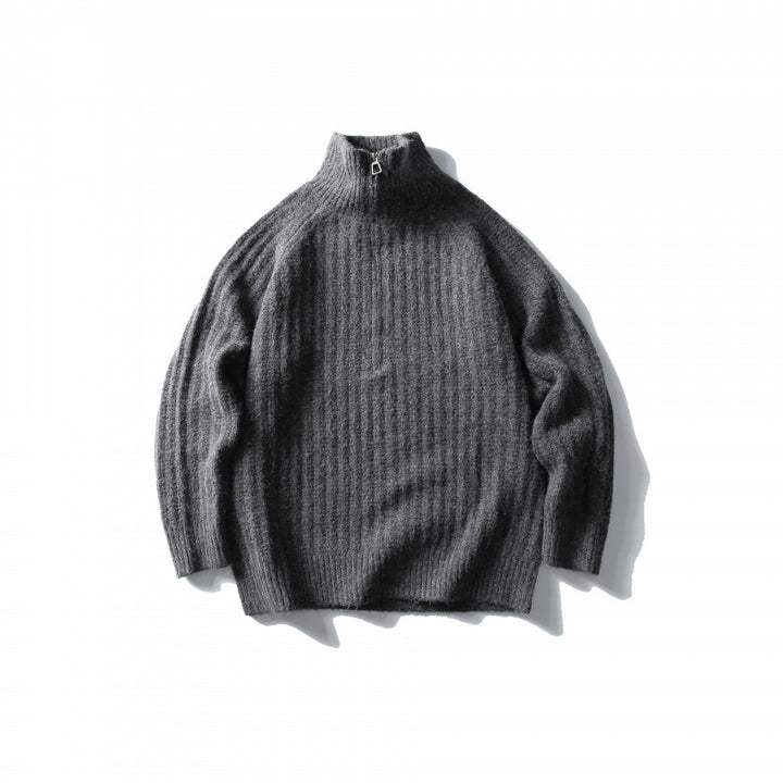 Unisex Oversize Ribbed Half-Zip Sweater with Stand-Up Collar Amarae