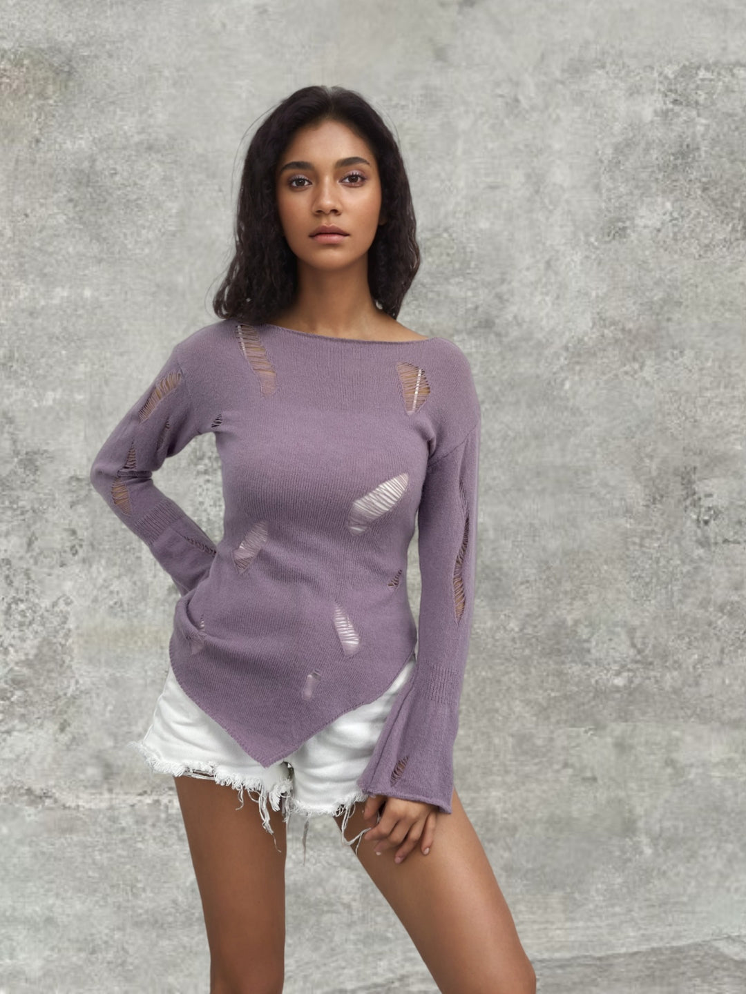 Women's knit sweater with discreet openwork pattern and relaxed fit Lune London