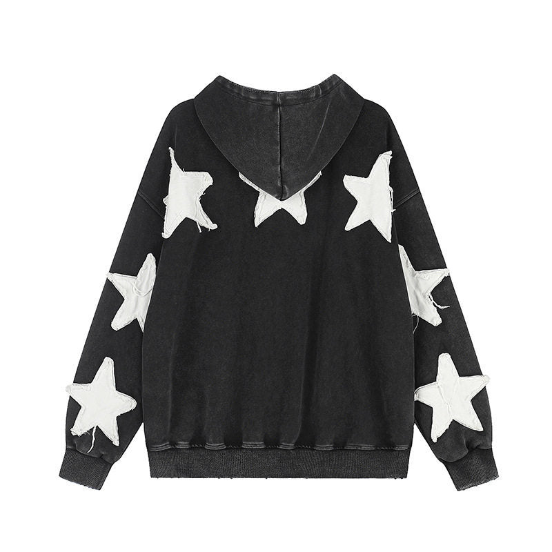 Women Oversize Hoodie Sweatshirt with Star Appliqués and Vintage Wash Amarae