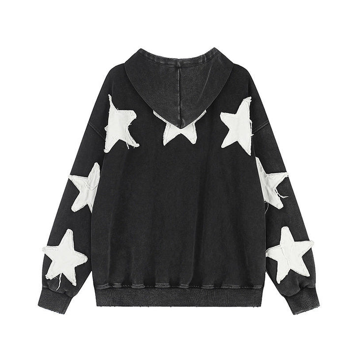 Women Oversize Hoodie Sweatshirt with Star Appliqués and Vintage Wash Amarae