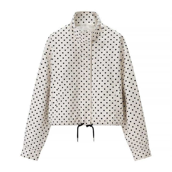 Ladies Two-Piece Polka Dot Linen Blend Set with Boxy Cropped Jacket and High Waist Shorts Amarae
