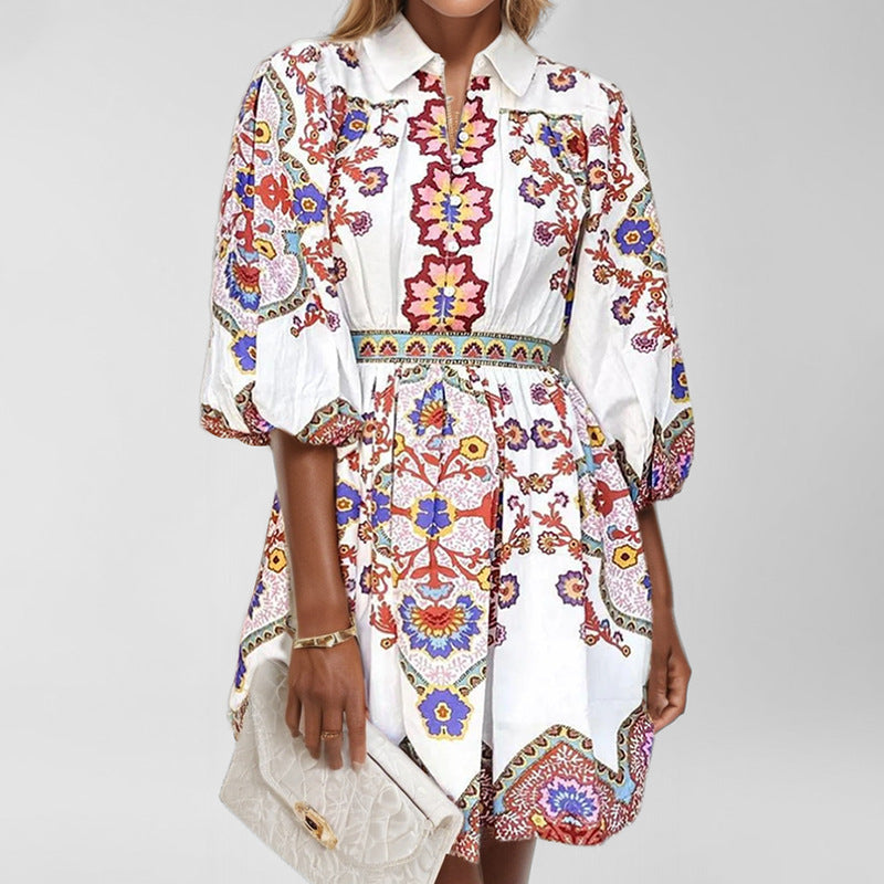 Robe blouse traditionnelle pour femme avec motifs floraux et manches froncées Chic & Stil