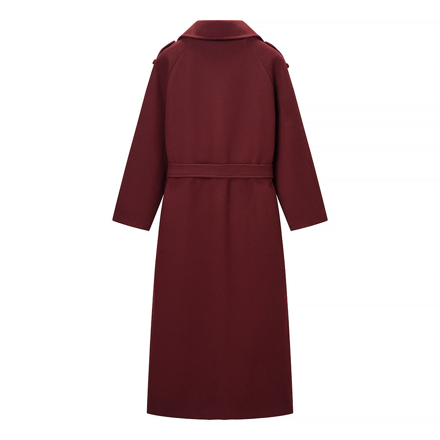 Women's Long Oversized Wool Blend Trench Coat with Wide Lapels and Adjustable Sleeve Straps Amarae