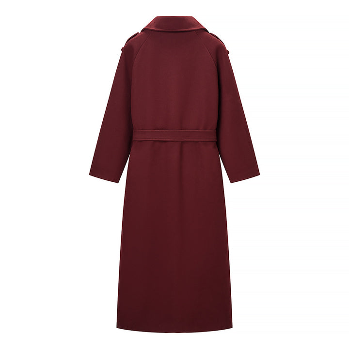 Women's Long Oversized Wool Blend Trench Coat with Wide Lapels and Adjustable Sleeve Straps Amarae