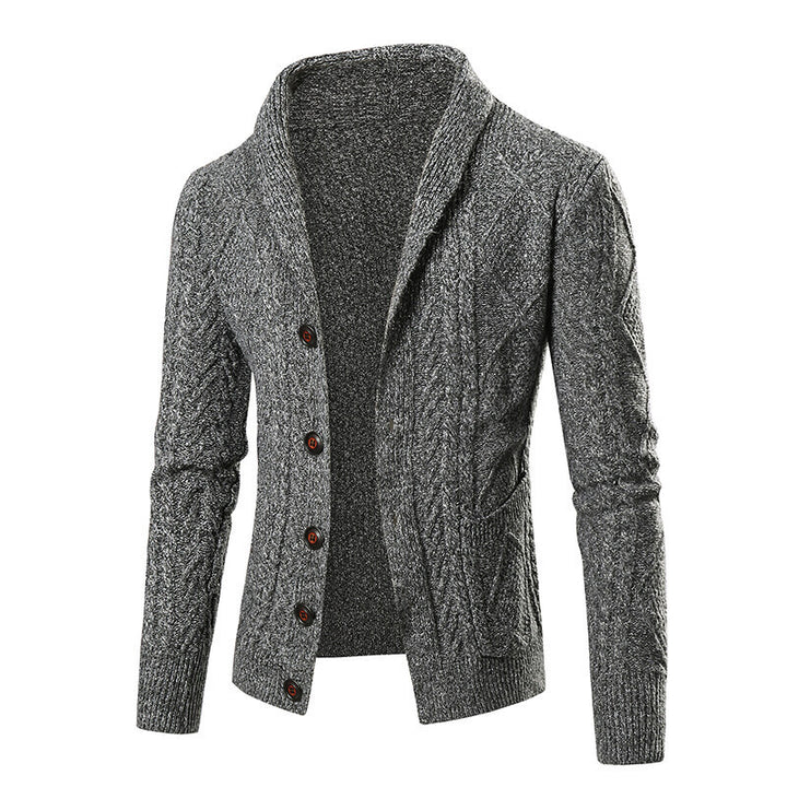 Men's knit jacket with an elegant cable pattern and button placket Lune London