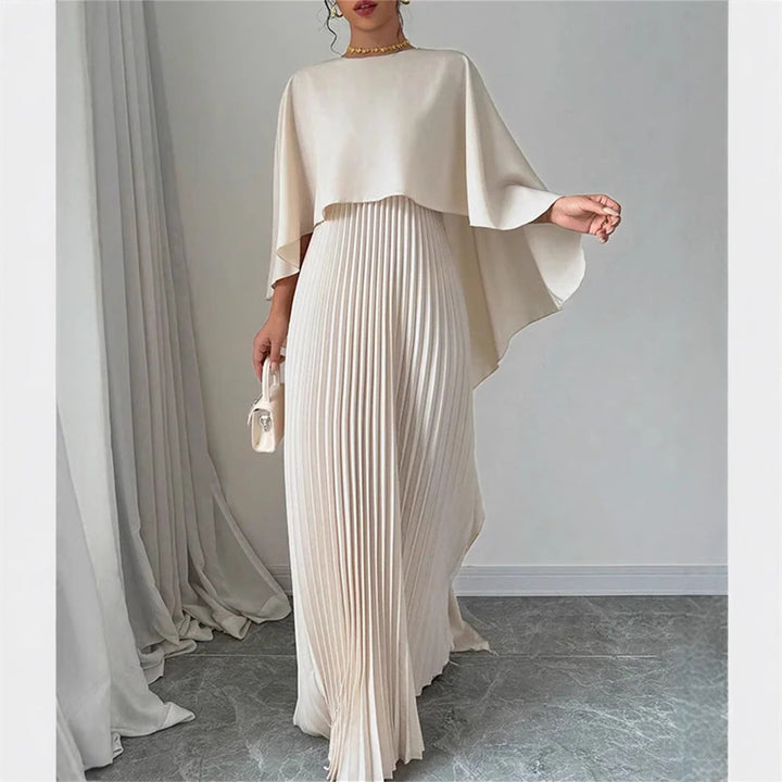 Women's maxi dress with pleated skirt and flowing cape Lune London
