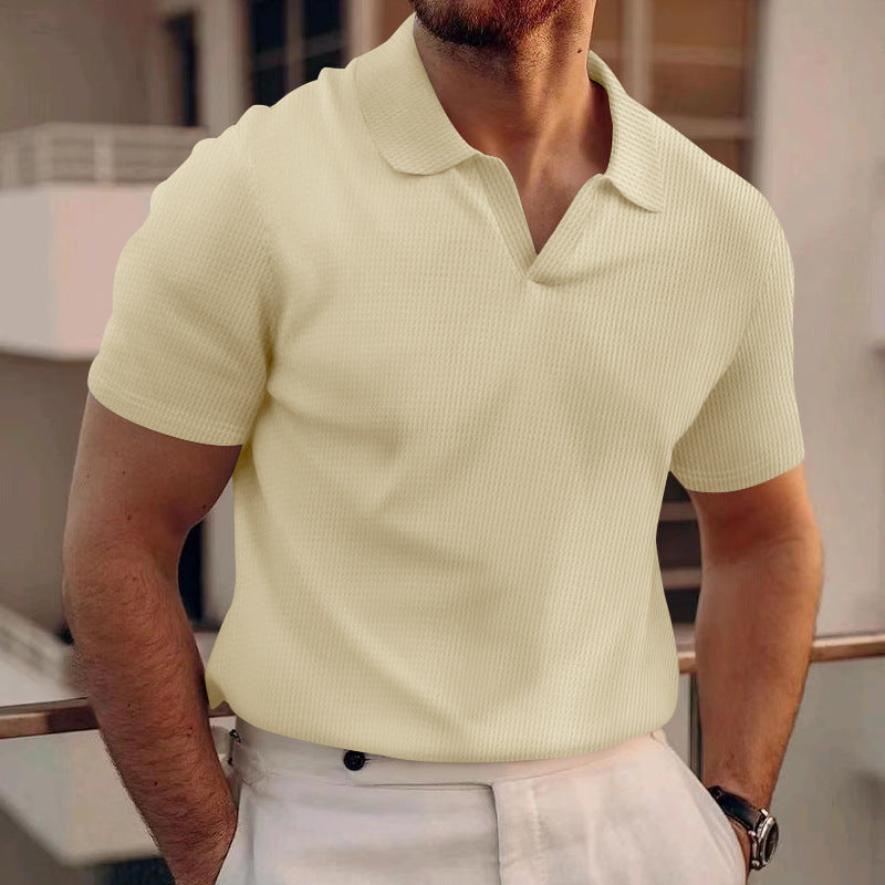Men's polo with structured fabric and modern V-neck Lune London