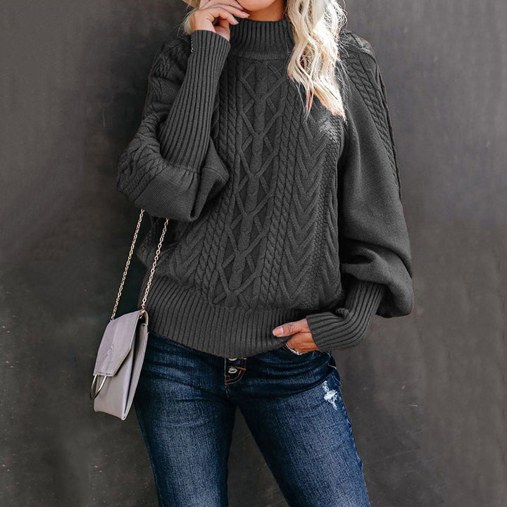 Knitted sweater for women with high collar and textured pattern Lune London
