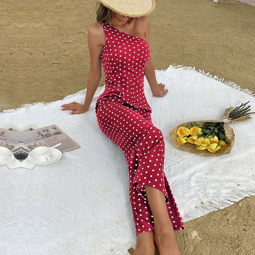 Asymmetrical polka dot maxi dress for women Amarae