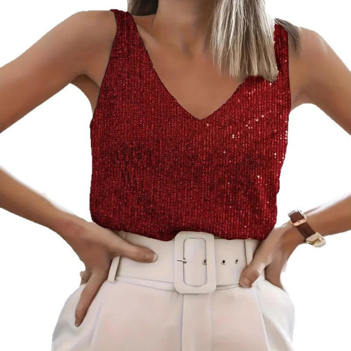 Ladies Sequins-V neck sleeveless top Lune London