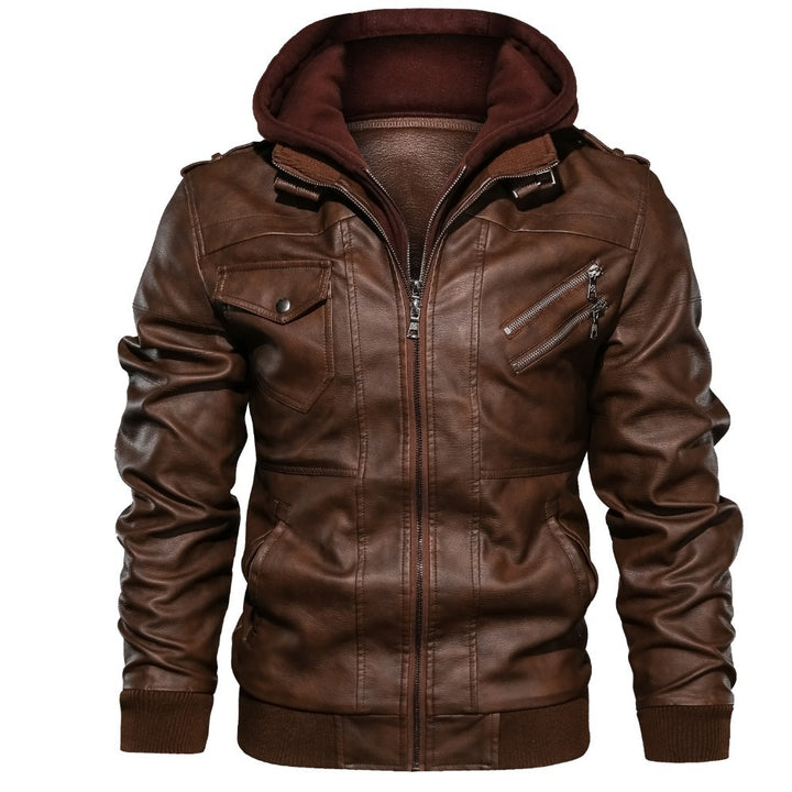 Leather jacket for men with detachable hood Lune London