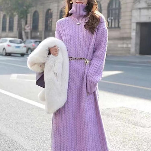 Robe longue en tricot pour femmes avec motif en cable et col montant Chic & Stil