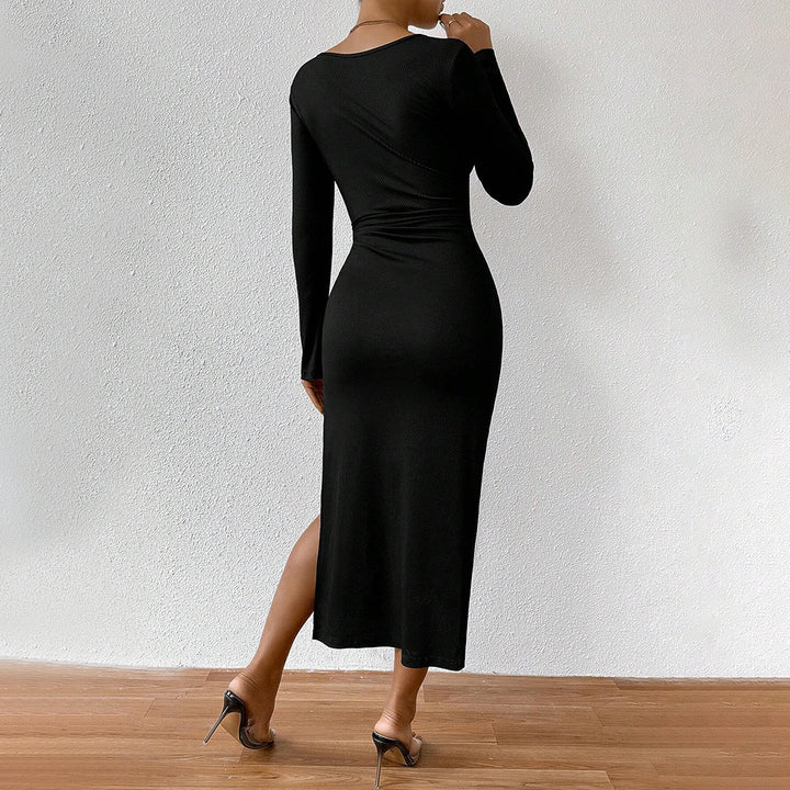 Robe côtelée à manches longues pour femmes avec cordon de serrage réglable Chic & Stil