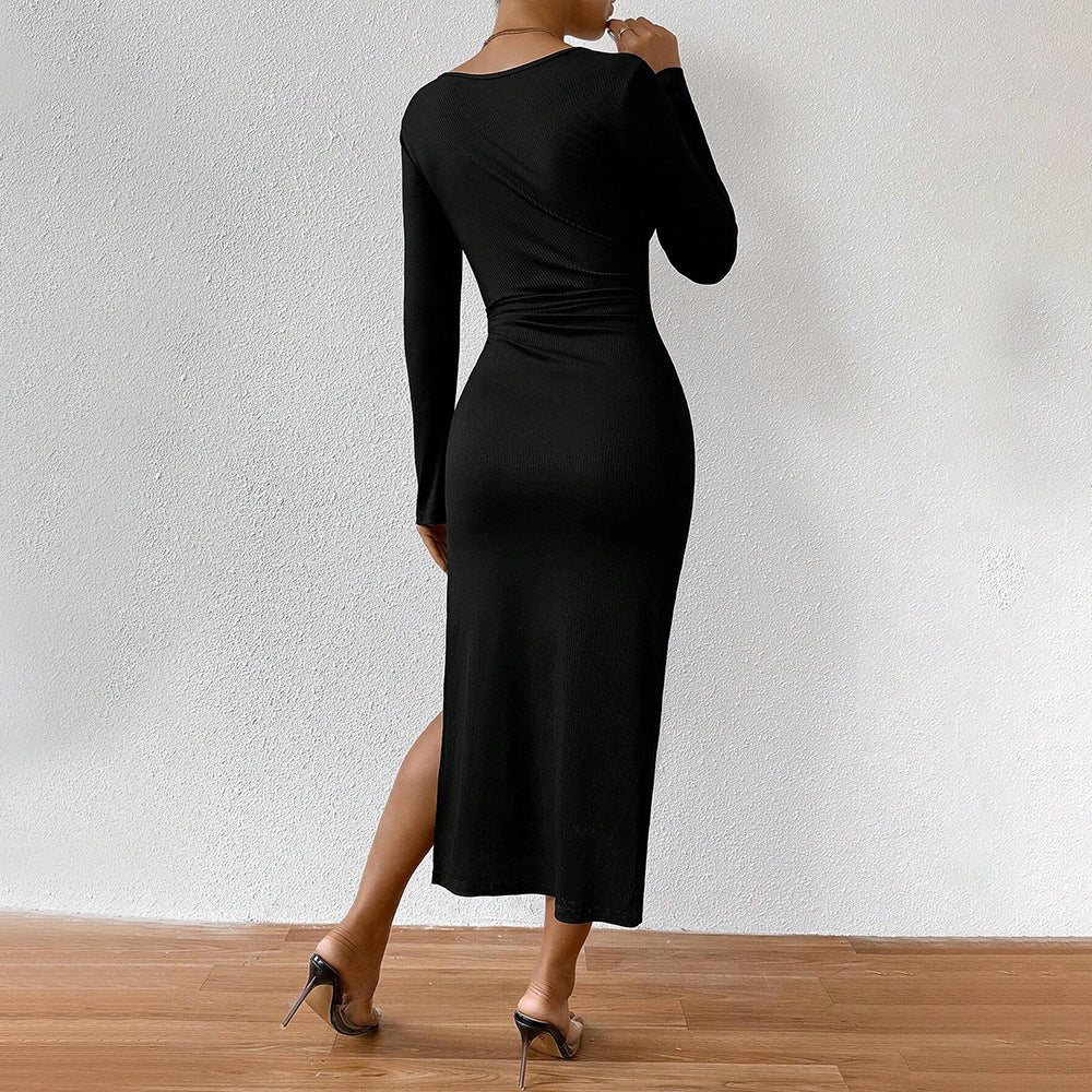 Robe à manches longues côtelée pour femme avec cordon de serrage ajustable Chic & Stil