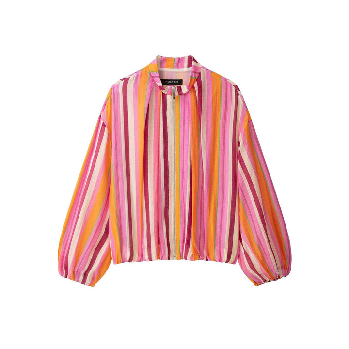 Women's Striped Transitional Bomber Jacket with Balloon Sleeves Amarae
