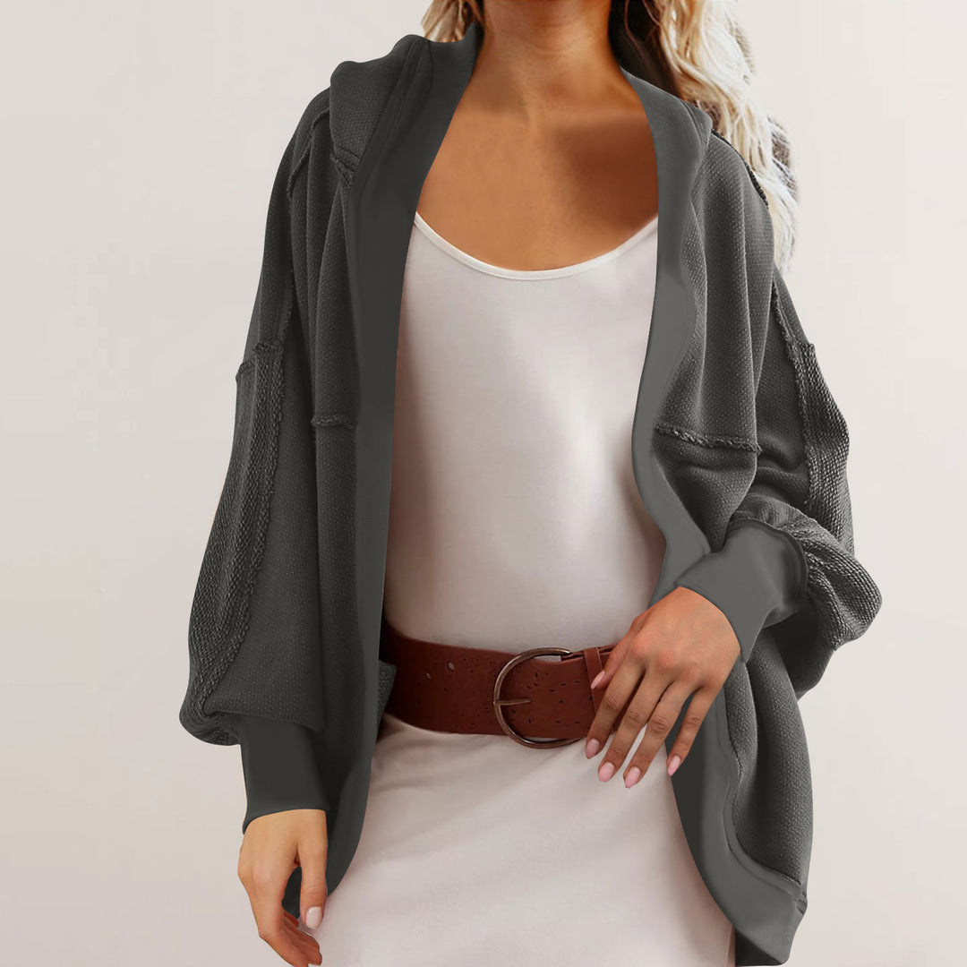 Ladies oversized knitted cardigan with hood and pockets Lune London