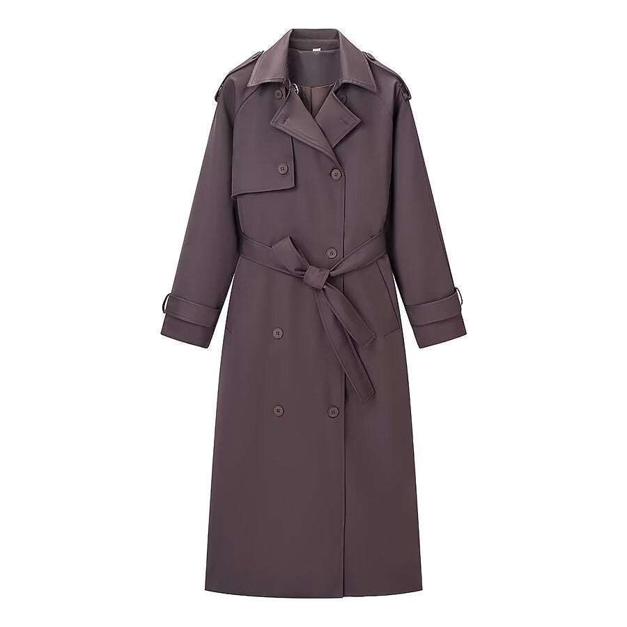 Women Longer classic trench coat with button placket, tie belt and epaulettes Amarae