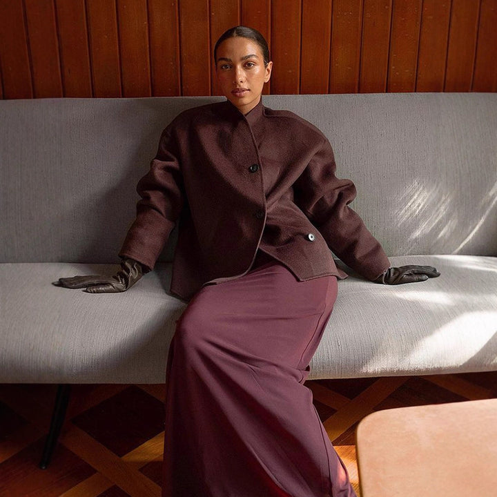 Women's short coat made of wool blend with boxy silhouette and distinctive button placket Amarae