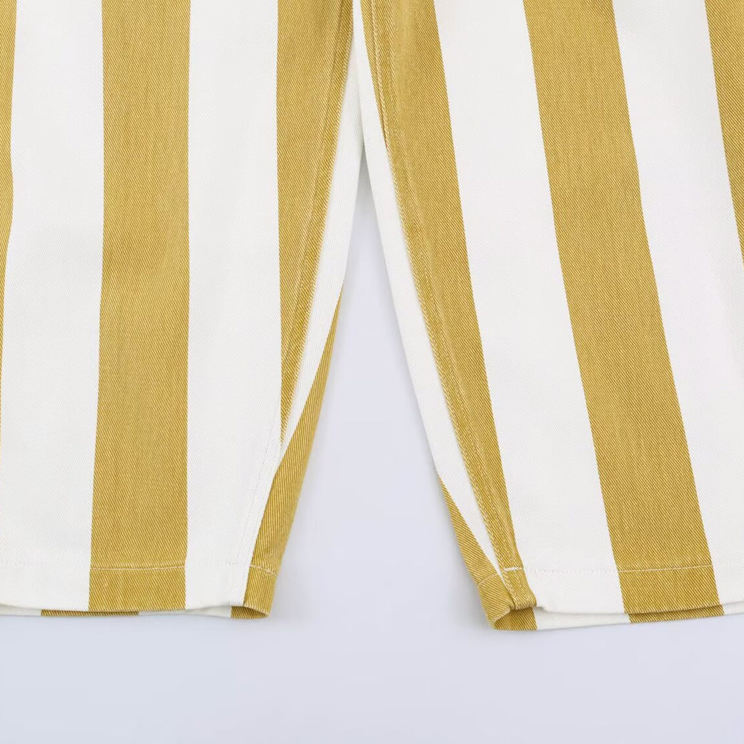 Ladies Striped High Waist Five-Pocket Trousers with Straight Leg Amarae