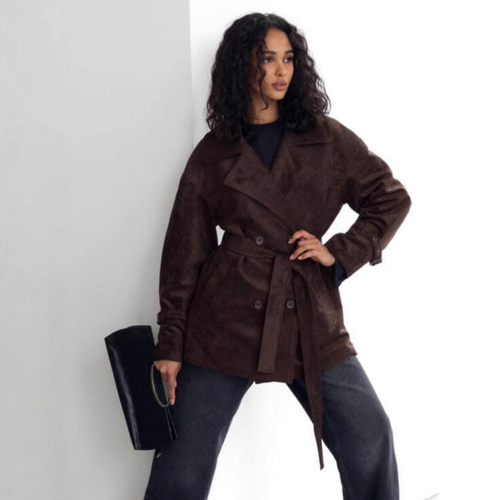 Women Elegant Suede Jacket with Belt Lune London