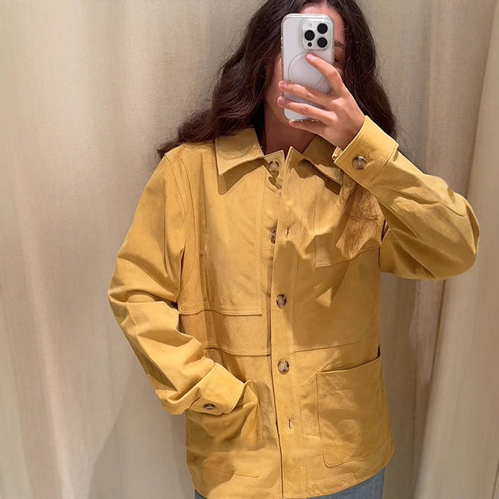 Women's Oversized Cotton Worker Jacket with Patch Pockets Amarae