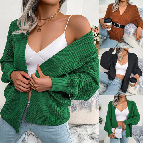 Casual knit cardigan for women with a deep V-neck and an oversized silhouette Amarae