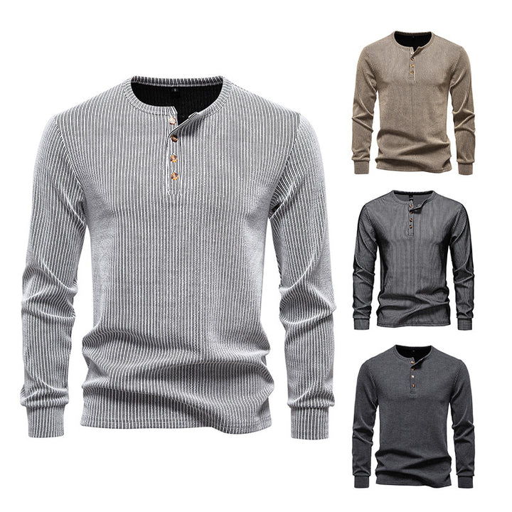 Long sleeve shirt for men with textured ribbed pattern and trendy button placket Lune London