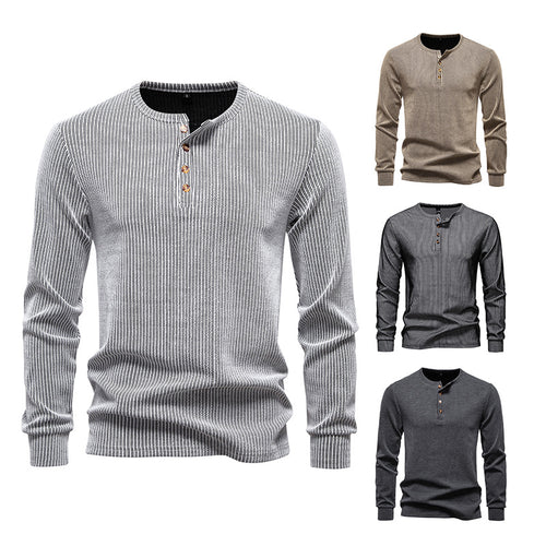 Long sleeve shirt for men with textured ribbed pattern and trendy button placket Amarae