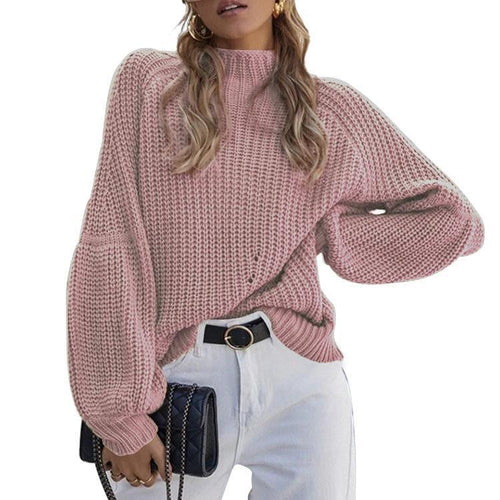 Chunky knit sweater for women with high collar and loose fit Amarae