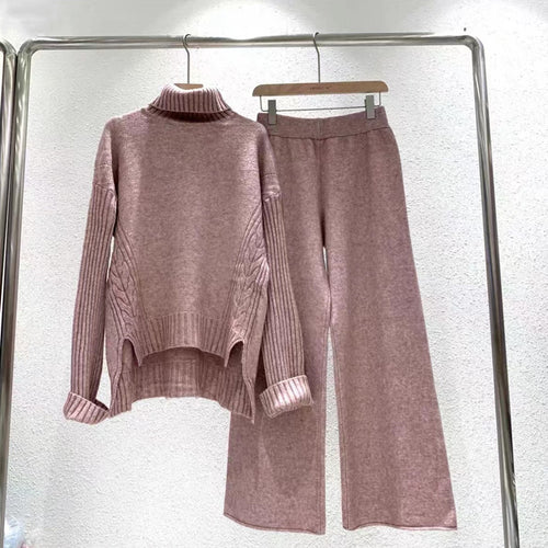 Amarae women's knit set with high neck and flared leg