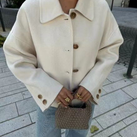 Women's short coat made of wool blend with oversized silhouette and concealed button placket Amarae