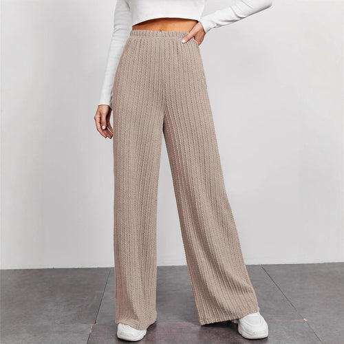 Pantalons en tricot large à côtes pour femmes avec taille haute et poches latérales Chic & Stil