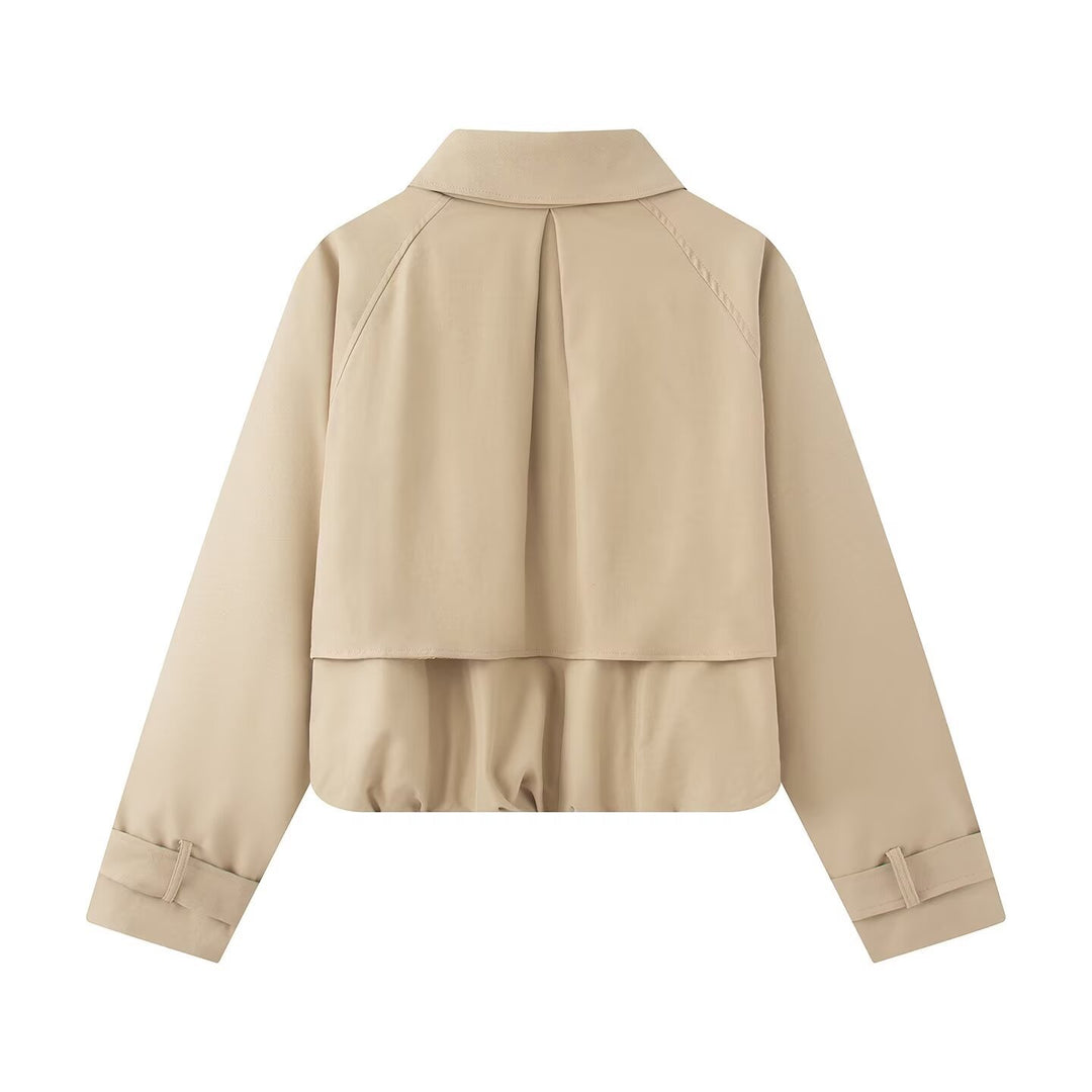Women's Cropped Short Jacket with Cape Front, Shirt Collar and Adjustable Cuffs Amarae