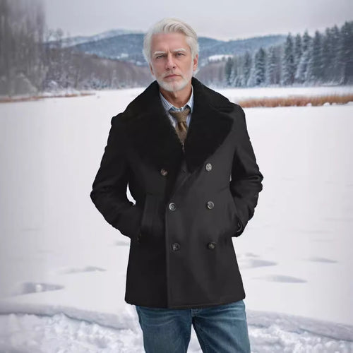 Elegant winter coat for men with wide pleated collar and practical pockets Amarae