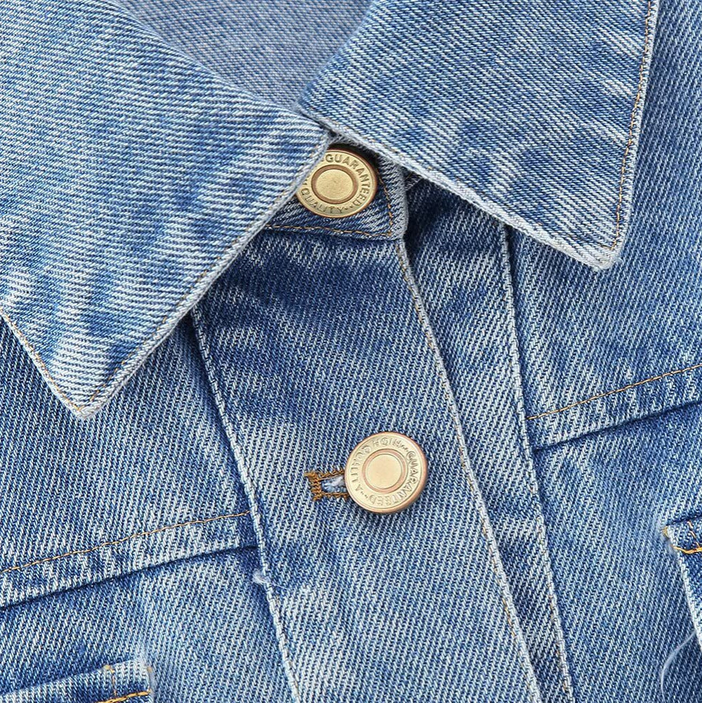Women's Short Denim Jacket with Metallic Finish and Patch Chest Pockets Amarae
