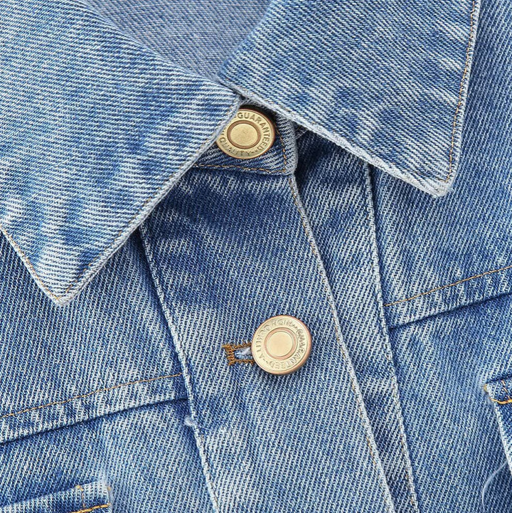 Women's Short Denim Jacket with Metallic Finish and Patch Chest Pockets Amarae