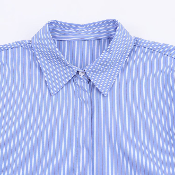 Women's oversized shirt blouse with classic collar, balloon sleeves, and bow cuffs Amarae
