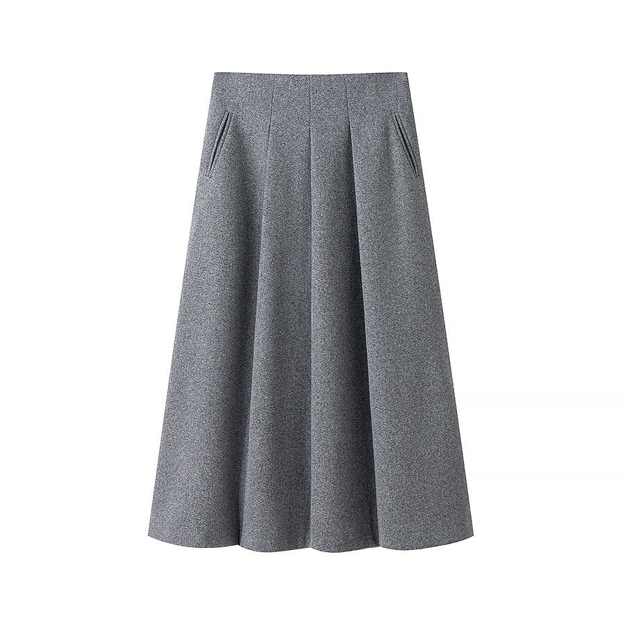 Women's Two-Piece Tailored Wool Suit with Textured Shoulder Blazer and Pleated Midi Skirt Amarae