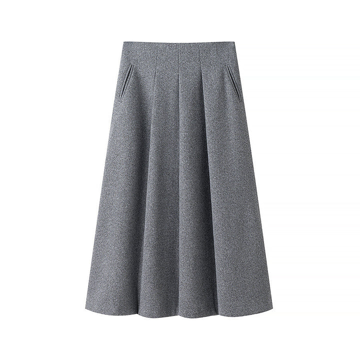 Women's Two-Piece Tailored Wool Suit with Textured Shoulder Blazer and Pleated Midi Skirt Amarae