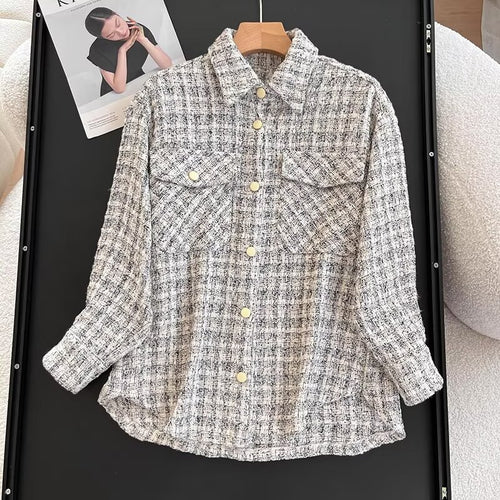 Veste chemise décontractée pour femmes avec motif à carreaux texturé Chic & Stil