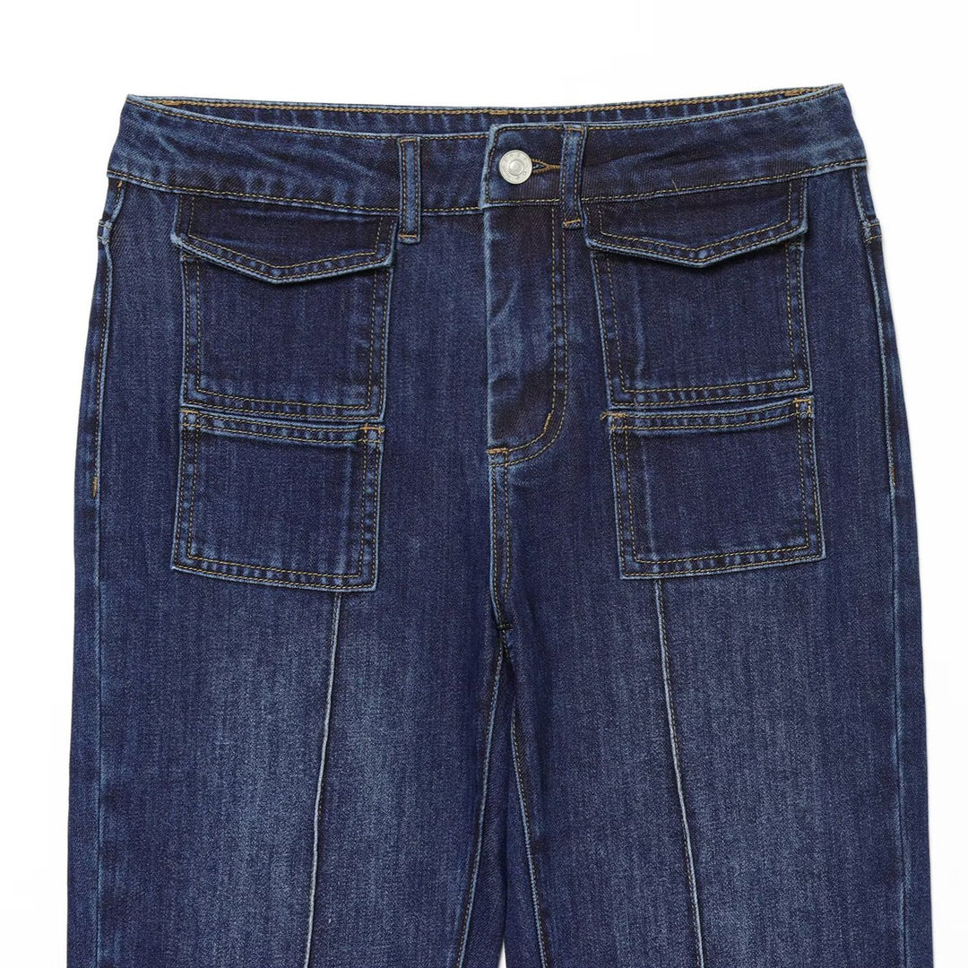Ladies Highwaist Jeans with wide leg, flap pockets and center seam Amarae