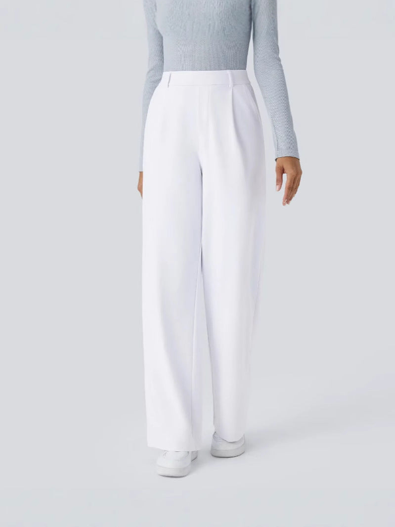 Ladies Elegant High-Waist Palazzo Pants with Front Pleats and Side Pockets Amarae