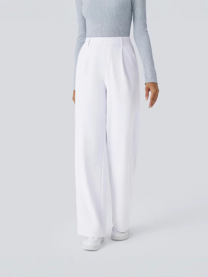 Ladies Elegant High-Waist Palazzo Pants with Front Pleats and Side Pockets Amarae