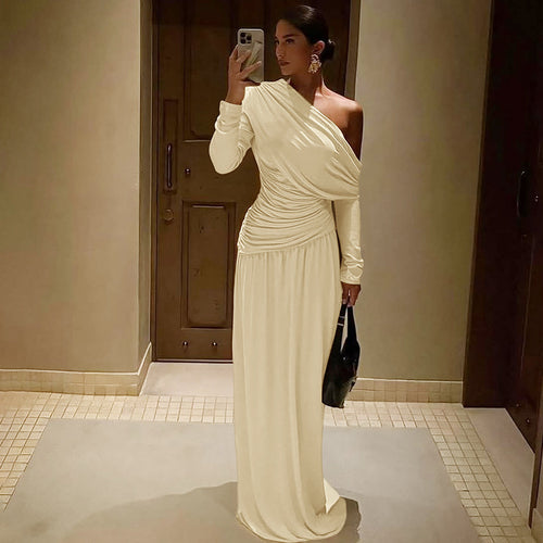 Elegant asymmetrical wrap maxi dress for women Amarae