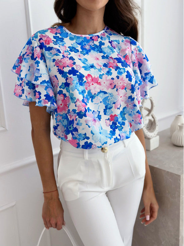 Ladies Fluid Floral Pattern Blouse Lune London