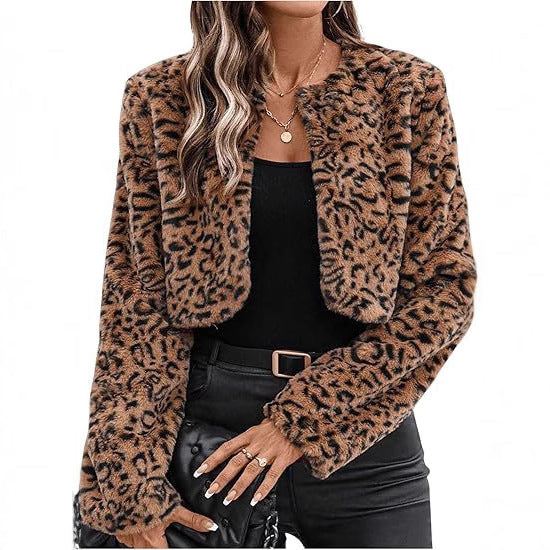 Fleece jacket with leopard print model for ladies Amarae